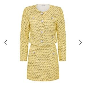 Chic Yellow Tweed 3 piece Mini Skirt Set